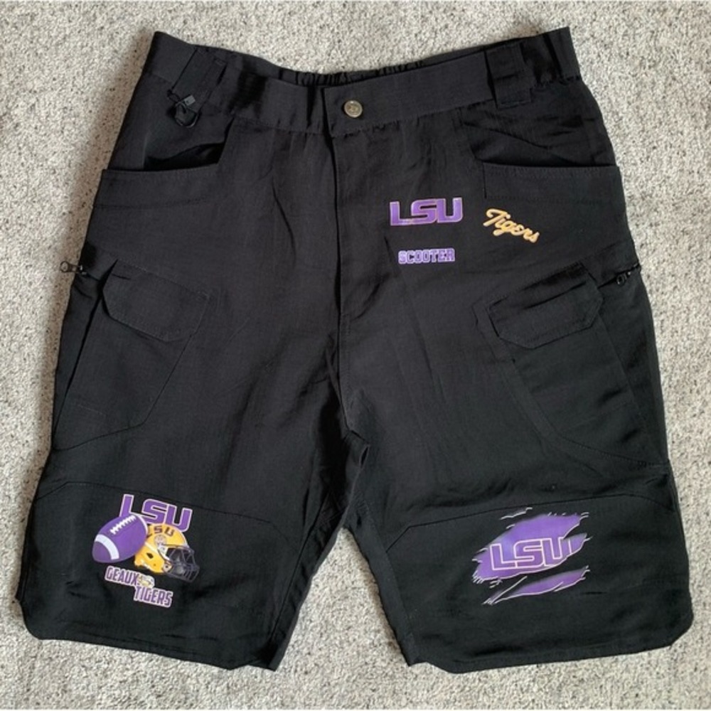 NWOT LSU Football Geaux Tigers Mens‎ LARGE Black Shorts Pockets Sports Louisiana